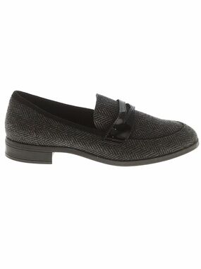 Clarks Black Tweed Loafers with Patent Strap